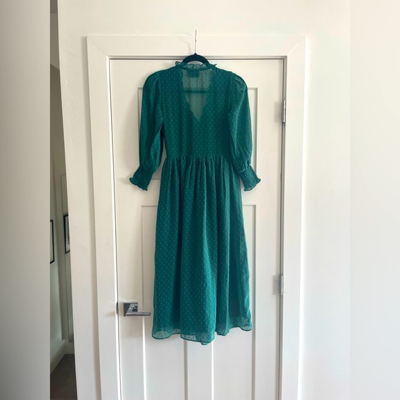 ASOS DESIGN shirred dobby midi dress in forest green - Picture 4 of 8